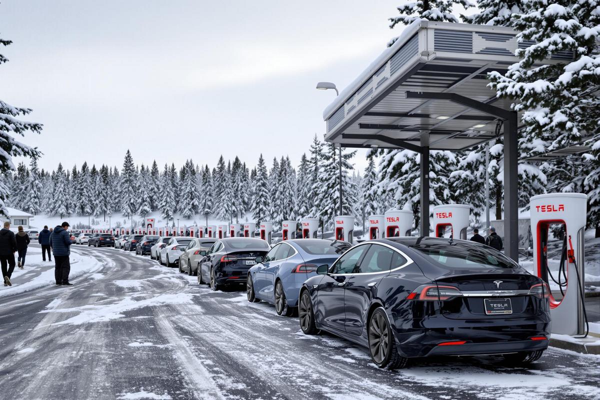 Les stations de recharge électrique paralysées en Suède : des bouchons interminables de Tesla