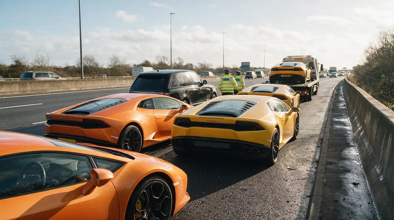Lamborghini à 27 km/h sur l’autoroute au Royaume-Uni : leurs supercars confisquées sur-le-champ